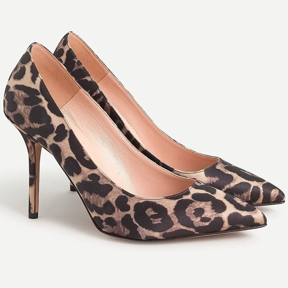 J. Crew Elsie Stiletto pumps in leopard satin